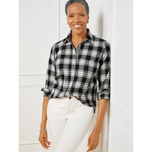 Talbots Womens Cotton Button Front Shirt Parade Plaid‎ Size M Career Casual
